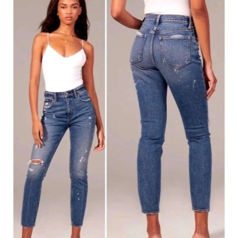Abercrombie And Fitch Mom Jeans Womens 27 High Rise Paint Splatter Distressed